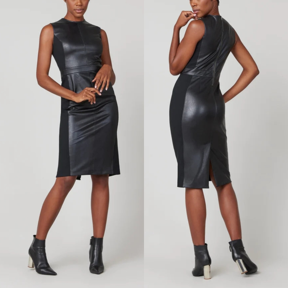 🆕️ Spanx Leather-Like Combo Fitted Dress in Luxe Black